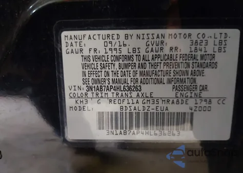 2017 Nissan Sentra S/Sl/Sr/Sv из США, поврежденный, VIN 3N1AB7AP4HL636263